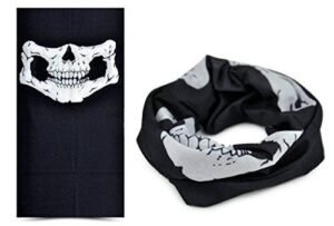 Person in skull face mask Australia Black color, front view, showing skull design.