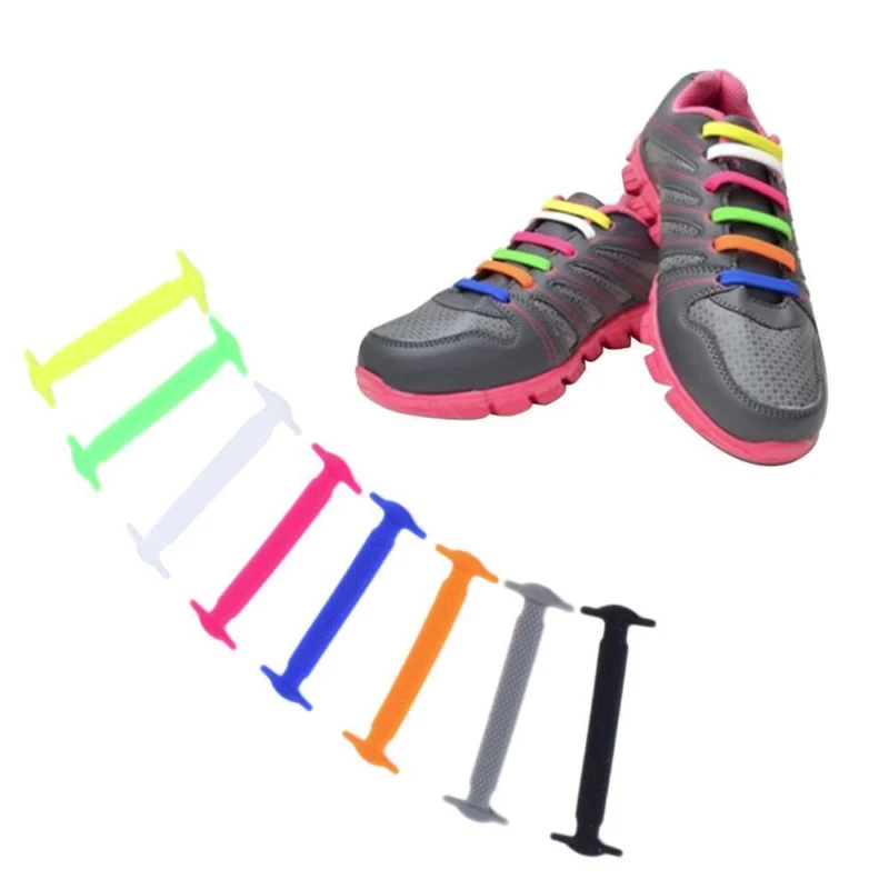 Person with no-tie silicone shoelaces Australia Black color, front view, showing elastic strap.