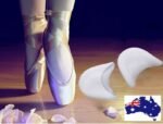 Dancer with gel toe caps Australia White color, front view, showing silicone pad.