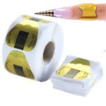 Person with horseshoe nail form stickers Australia Golden color, front view, showing adhesive design.