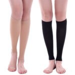 Person with medical compression sleeve Australia Black color, front view, showing stretchable design.