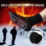 Person with magnetic therapy socks Australia Shown color, front view, showing tourmaline design.