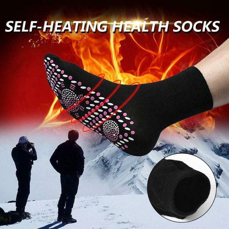 Person with magnetic therapy socks Australia Shown color, front view, showing tourmaline design.