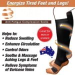 Person with copper compression socks Australia Black color, front view, showing snug fit.