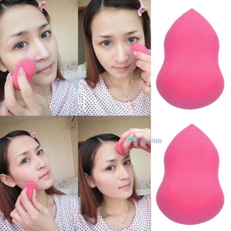 Person with makeup sponge Australia Shown color, front view, showing calabash shape.