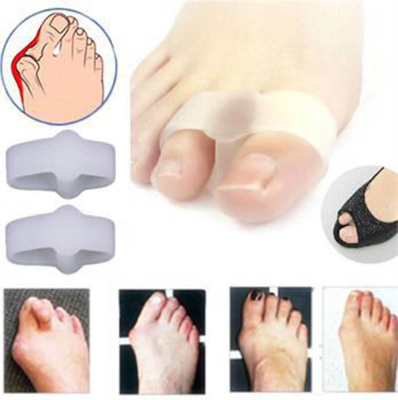 Person with gel toe straighteners Australia Shown color, front view, showing 2-hole design.