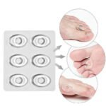Person with silicone corn pads Australia Shown color, front view, showing gel cushion.