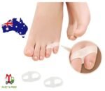 Person with silicone toe corrector Australia White color, front view, showing gel separator.