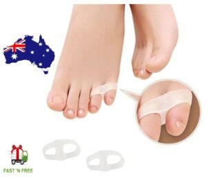 Person with silicone toe corrector Australia White color, front view, showing gel separator.