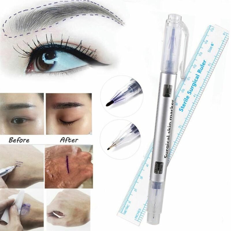 Person with microblading marker pen Australia White color, front view, showing dual tips.Person with microblading marker pen Australia White color, front view, showing dual tips.