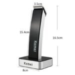 Person with cordless beard trimmer Australia Silver/Black color, front view, showing blades.