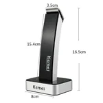 Person with cordless beard trimmer Australia Silver/Black color, front view, showing blades.