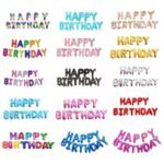 Person with birthday balloons Australia Multi-color, front view, showing “HAPPY BIRTHDAY” set.