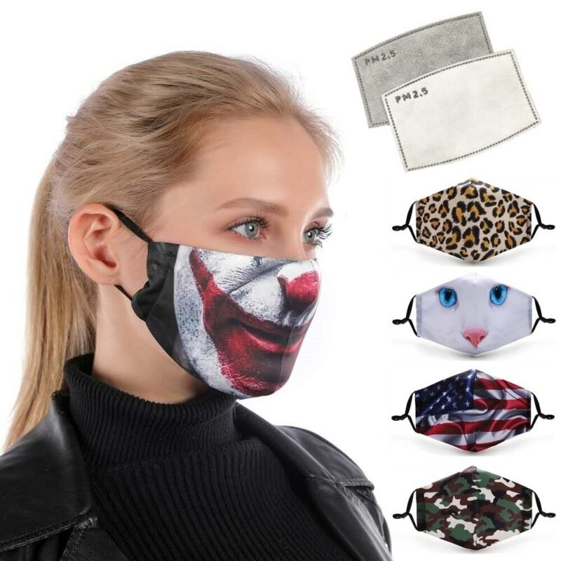 Person with reusable face mask Australia Black color, front view, showing adjustable straps.