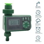 Person with watering timer Australia Green/Blue color, front view, showing ABS design.