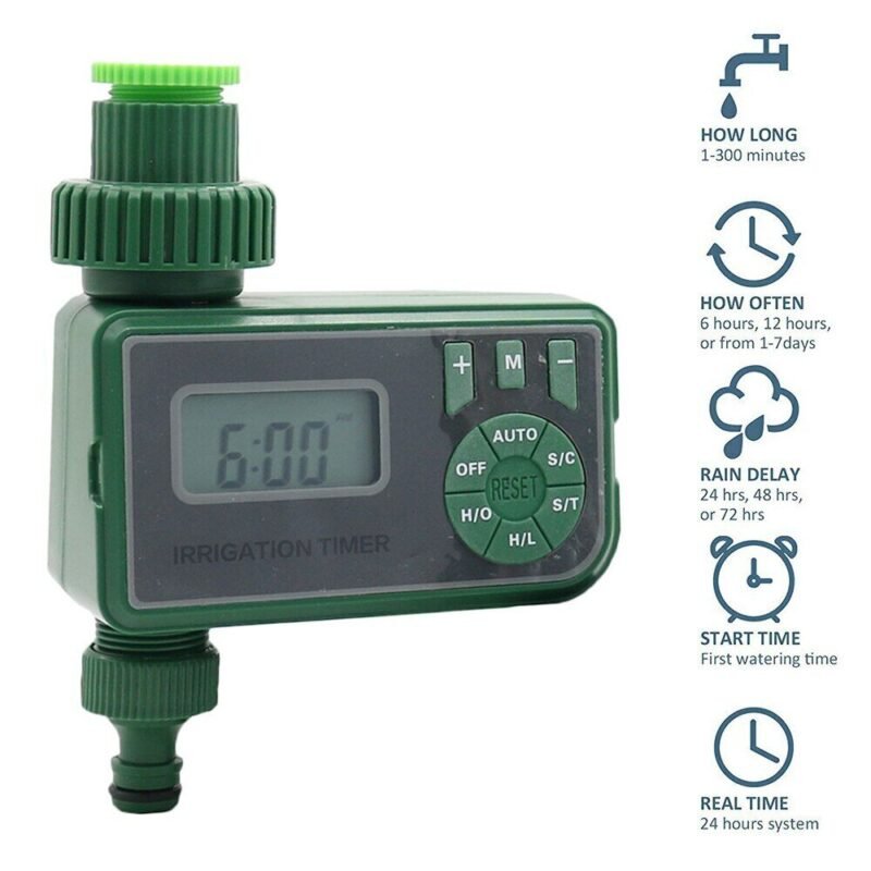 Person with watering timer Australia Green/Blue color, front view, showing ABS design.