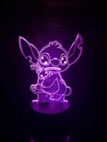 Person with Lilo and Stitch night light Australia Clear acrylic color, front view, showing 3D Stitch.
