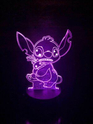 Person with Lilo and Stitch night light Australia Clear acrylic color, front view, showing 3D Stitch.