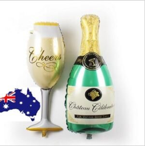 Person with helium balloons Australia Metallic color, front view, showing bottle shape.