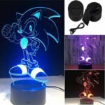 Person with Sonic night light Australia Clear acrylic color, front view, showing 3D Sonic.