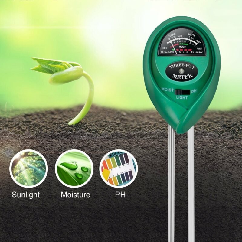 Person with soil tester Australia Green color, front view, showing probe.