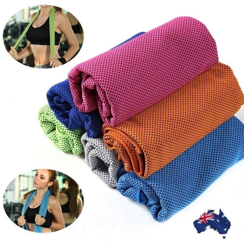 57-2768.jpg Person with cooling towel Australia Light blue color, front view, showing folded design.