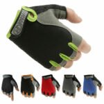 Person with gym gloves Australia Black color, front view, showing mesh design.