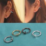 Person with fake piercing hoop Australia Gold color, front view, showing 10mm hoop.