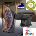 Car phone holder Australia Black color, front view, showing suction cup design.