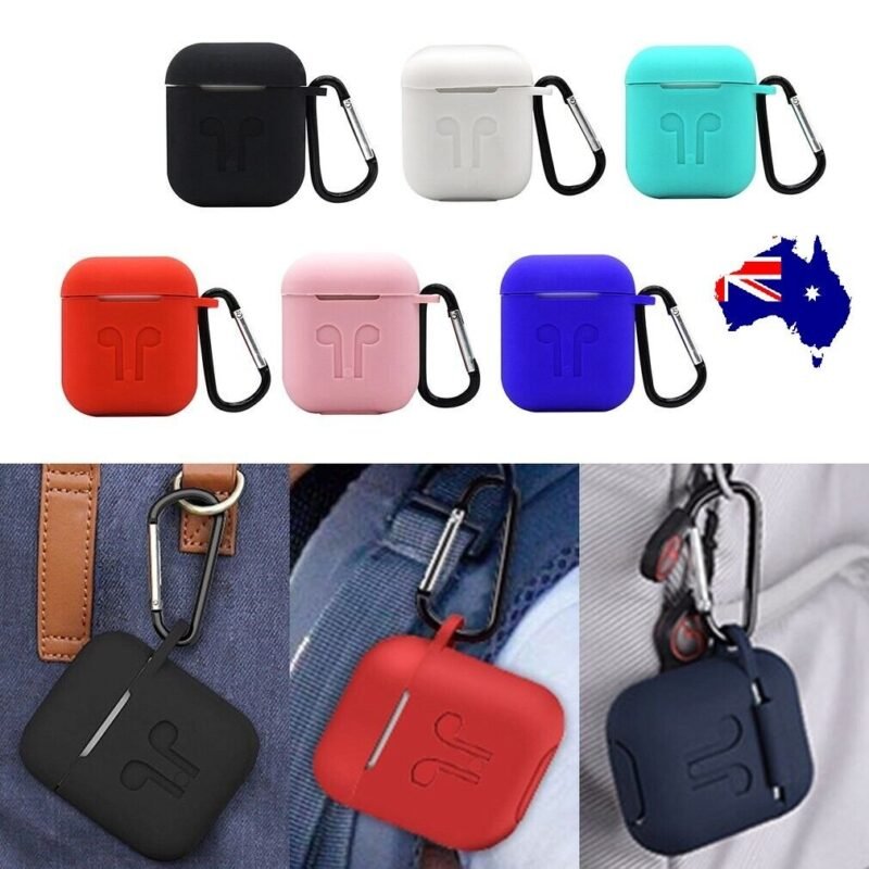 AirPods silicone case Australia Black color, front view, showing silicone cover.