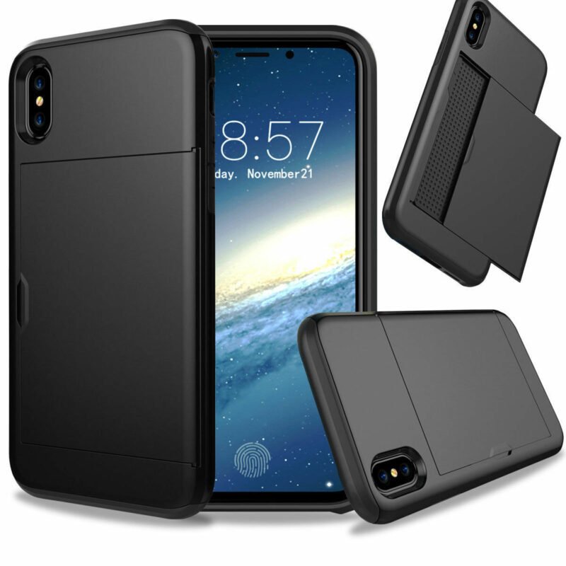 iPhone X shockproof case Australia Black color, front view, showing card slot.