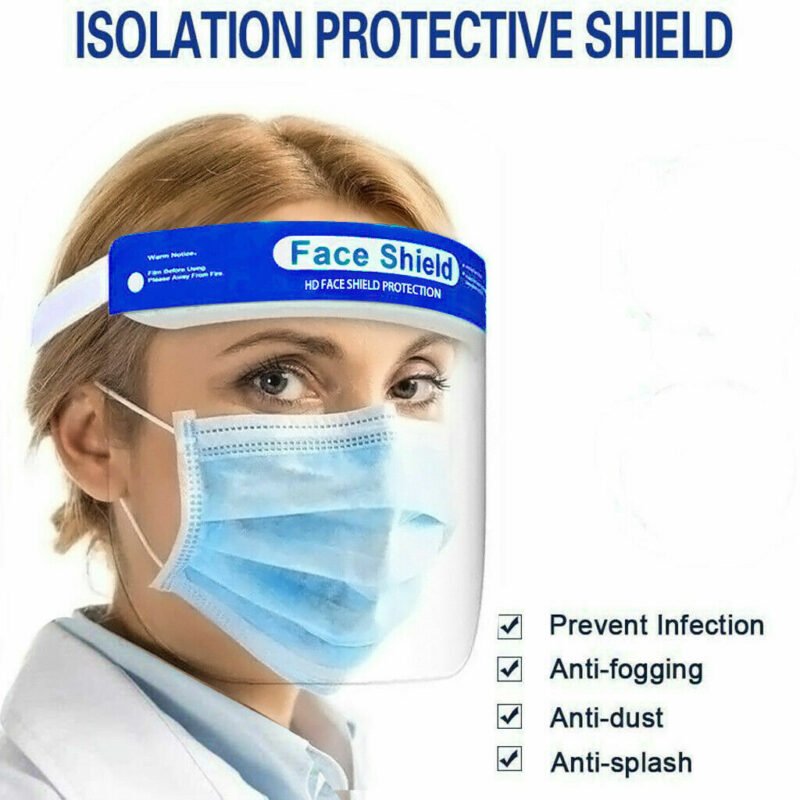 Face shield Australia Clear color, front view, showing PET visor.