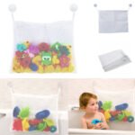 Bath toy storage bag Australia White color, front view, showing suction cups.