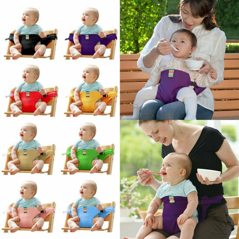 Baby feeding seat belt Australia Blue color, front view, showing safety strap.