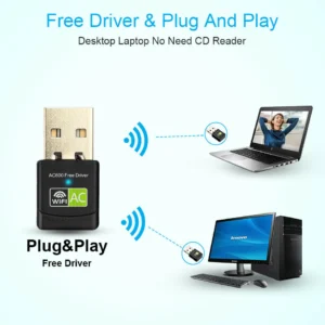 Dual band USB WiFi adapter Australia Black color, front view, showing antenna.