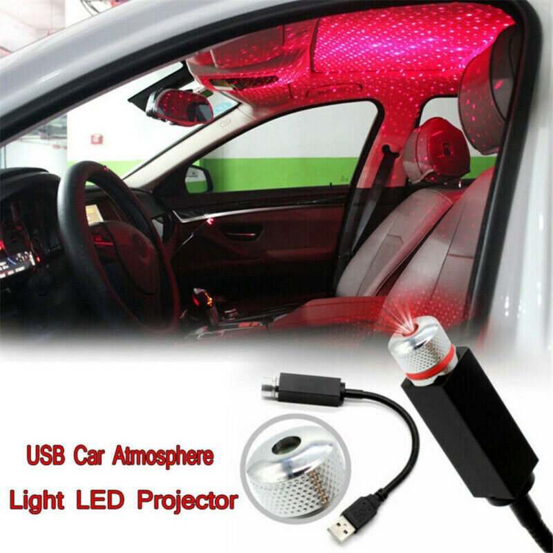 USB car starry sky lamp Australia Red metal, front view, showing projector tip.