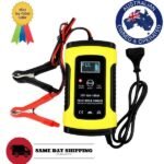 12V 6A battery charger Australia Black color, front view, showing LCD display.