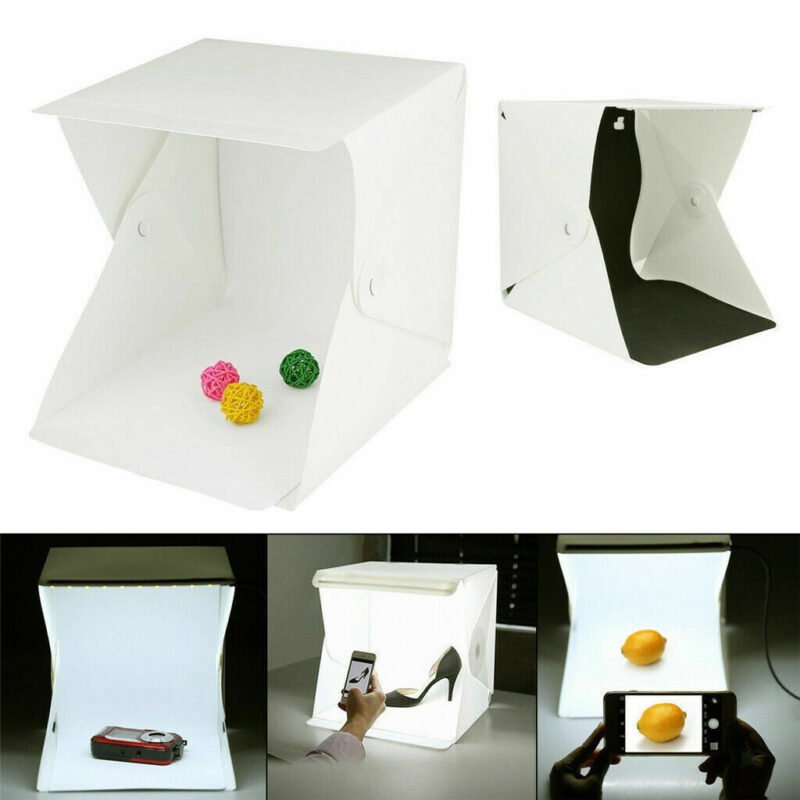 Portable photo lightbox Australia White acrylic, front view, showing LED ring.