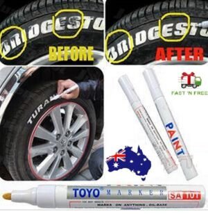 Tyre paint pen Australia White ink, front view, showing tip design.