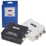 HDMI to AV converter Australia Mini converter, front view, showing ports.