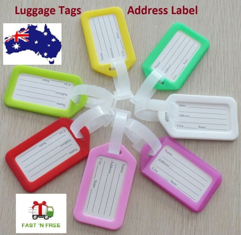 57-3341.jpg Luggage tags Australia Plastic design, front view, showing address label.