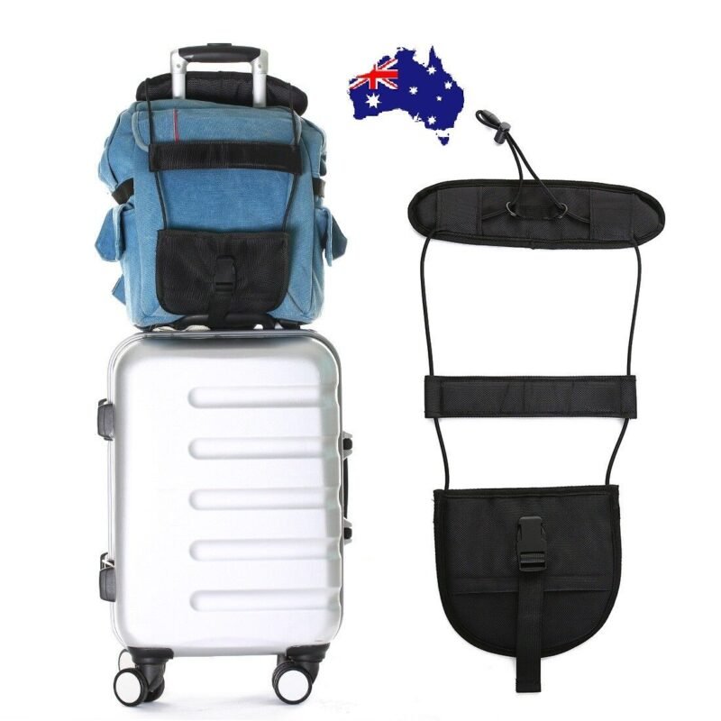 Travel luggage strap Australia, front view, showing adjustable bungee design.