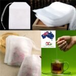 Empty tea bags Australia White non-woven design, front view, showing string seal.