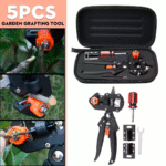 Person with grafting pruner Australia Steel color, front view, showing pruner and guillotine.