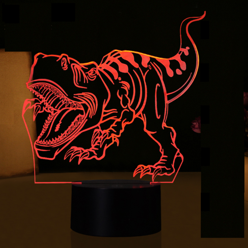 Person with T-Rex night light Australia Clear acrylic color, front view, showing 3D T-Rex.
