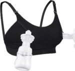 Maternity nursing bra Australia black design, front view, showing hands-free clips.