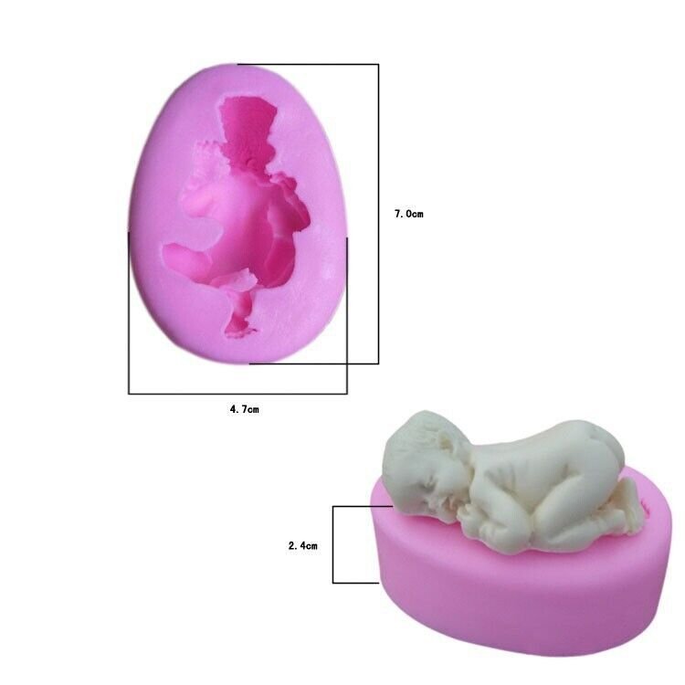 Person with baby shower mold Australia Pink color silicone, front view, showing 3D design.