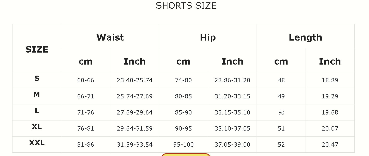 - short sizes