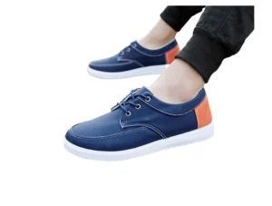 Man in breathable canvas shoes Australia Multicolored design, front view, showing tie-up style.