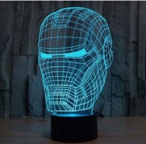 3D LED night light with Ironman head in an Australian bedroom.